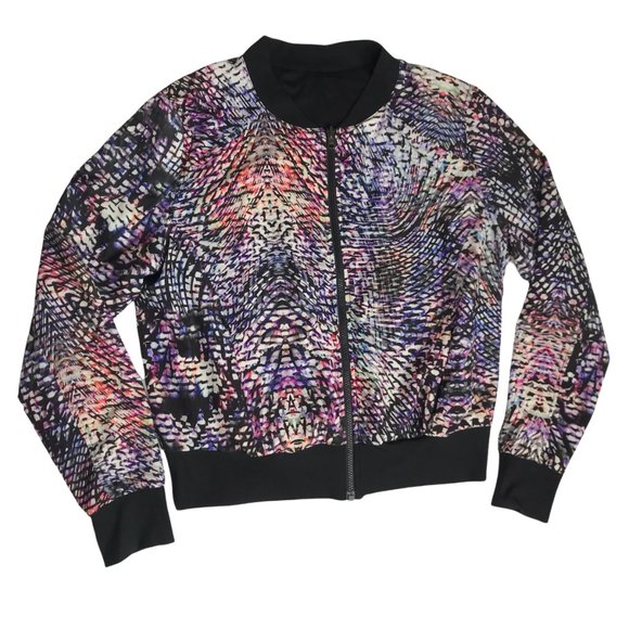 ZELLA Reversible Jacket Coat Mock Neck Collar White Black Abstract.  Full Zip L - Picture 1 of 13